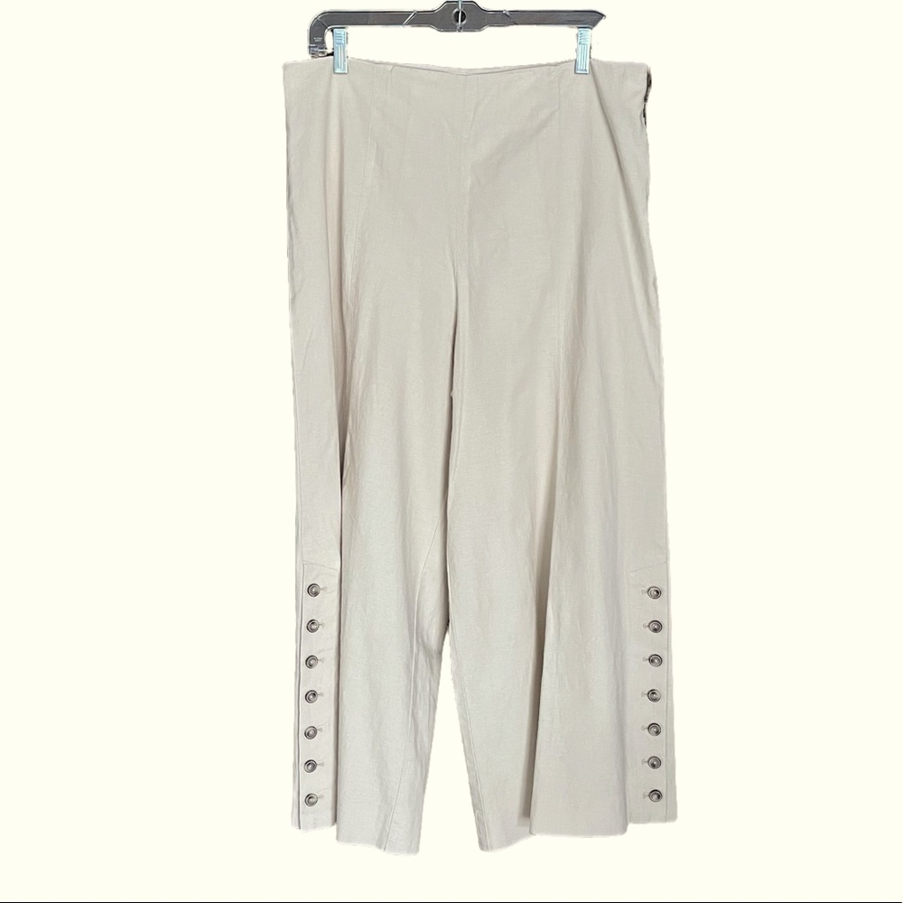 Anthropologie Cream Beige Wide Leg High Rose Linen Pants 12